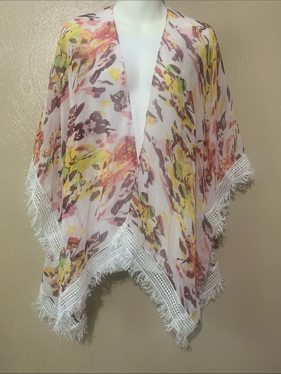 Steve Madden Tops - #3 Steve Madden OS Floral  Fringe Kimono Cover-Up - Yellow, Pink, Brown NWT